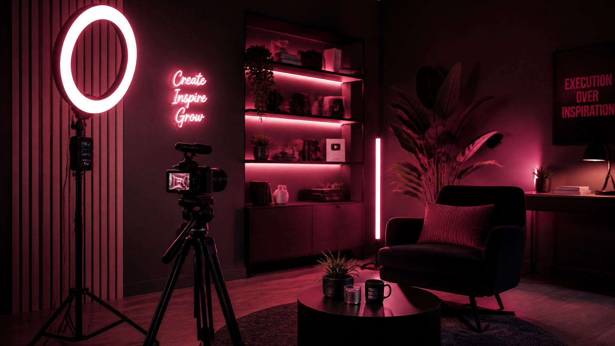 Moderne content-creatie studio met ring light en camera